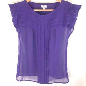 Purple blouse ruffle detail